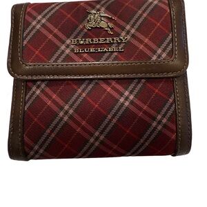 BURBERRY BLUE LABEL WOMEN’S WALLET. Red, black, white w/ Brown leather trim